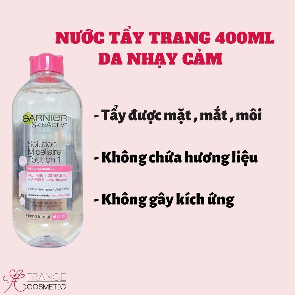 GARNIER TẨY TRANG NẮP HỒNG DA NHẠY CẢM 400ML