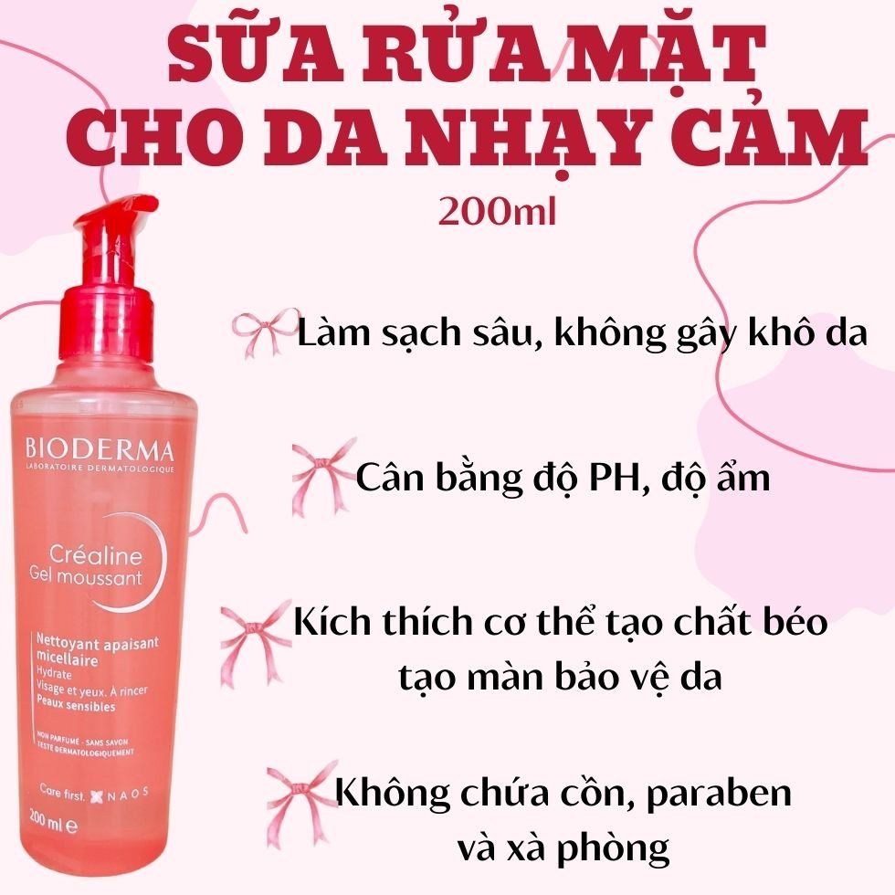 BIODERMA GEL RỬA MẶT CHO DA NHẠY CẢM CREALINE 200ML