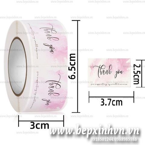 Cuộn 350 tem dán sticker Thank you nền hồng