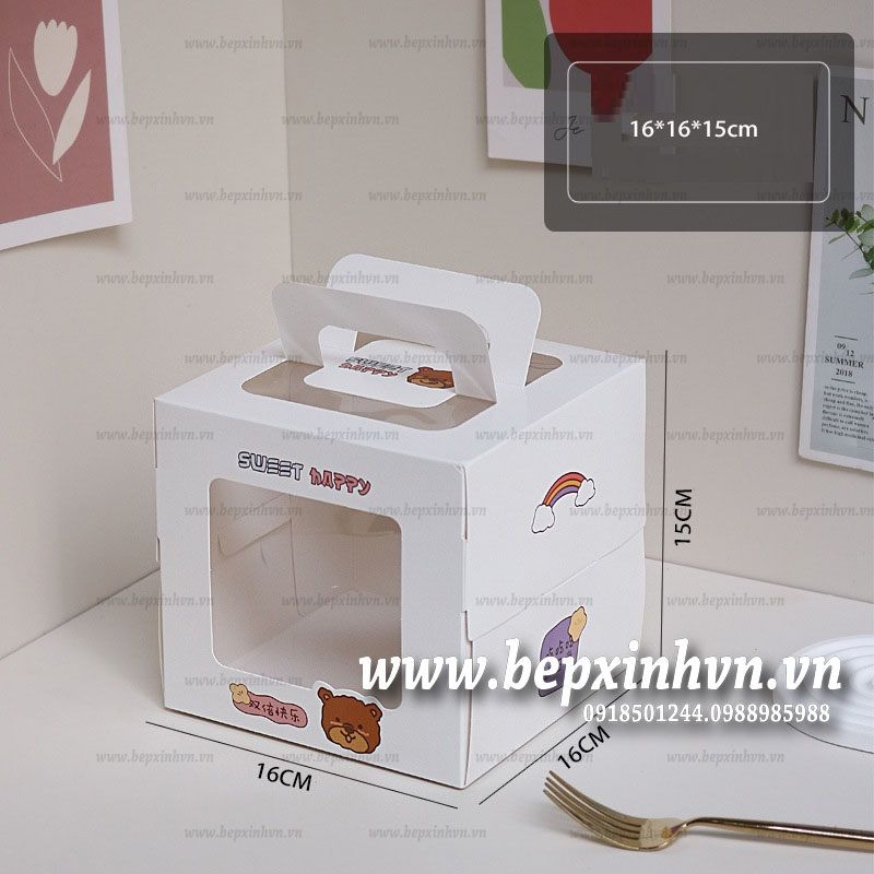 Hộp bánh kem cửa sổ 16cm Gấu Nâu