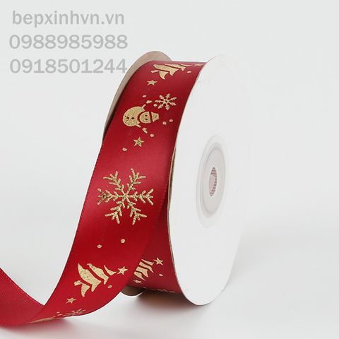 Ruy băng vải Giáng Sinh bông tuyết, cây thông 2.5cm màu đỏ