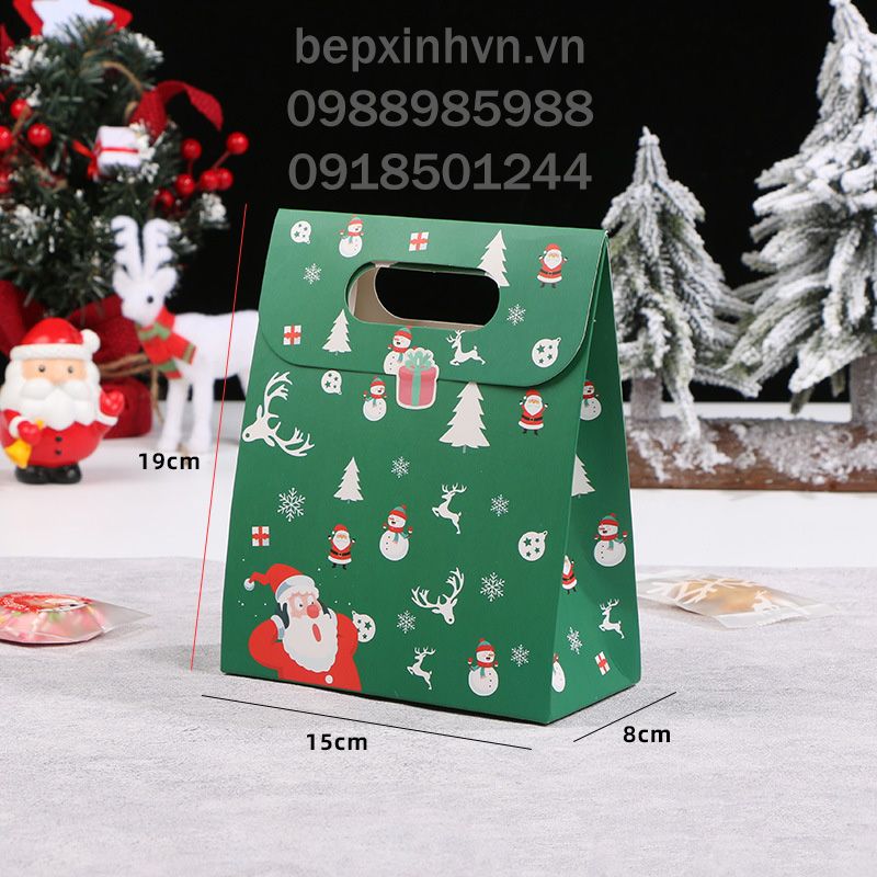 Túi giấy đựng bánh kẹo Giáng Sinh ông già tuyết xanh