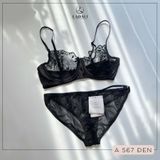 Bộ Đồ Lót Ren Có Gọng Không Mút Ladali - Set 567 Đen