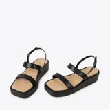  Sandal đế xuồng nữ quai đôi phối dây gài HG-26 đen 