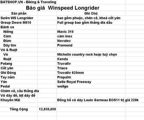  Xe touring Windspeed LongRider II group Deore 