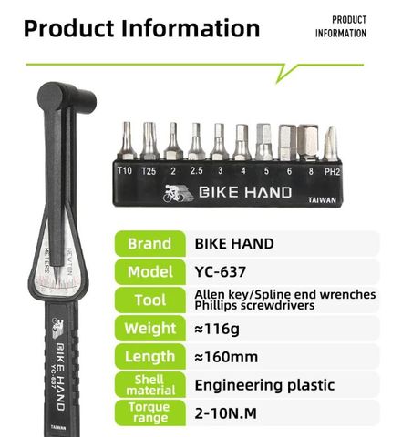  Bộ tool cờ lê lực xe đạp BikeHand 2-10Nm 10 chức năng YC637 