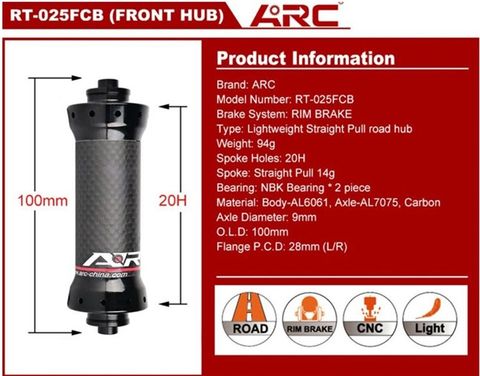  Đùm xe đạp Road ARC MT025 20/24 căm cối HG 9x100 / 10x130 