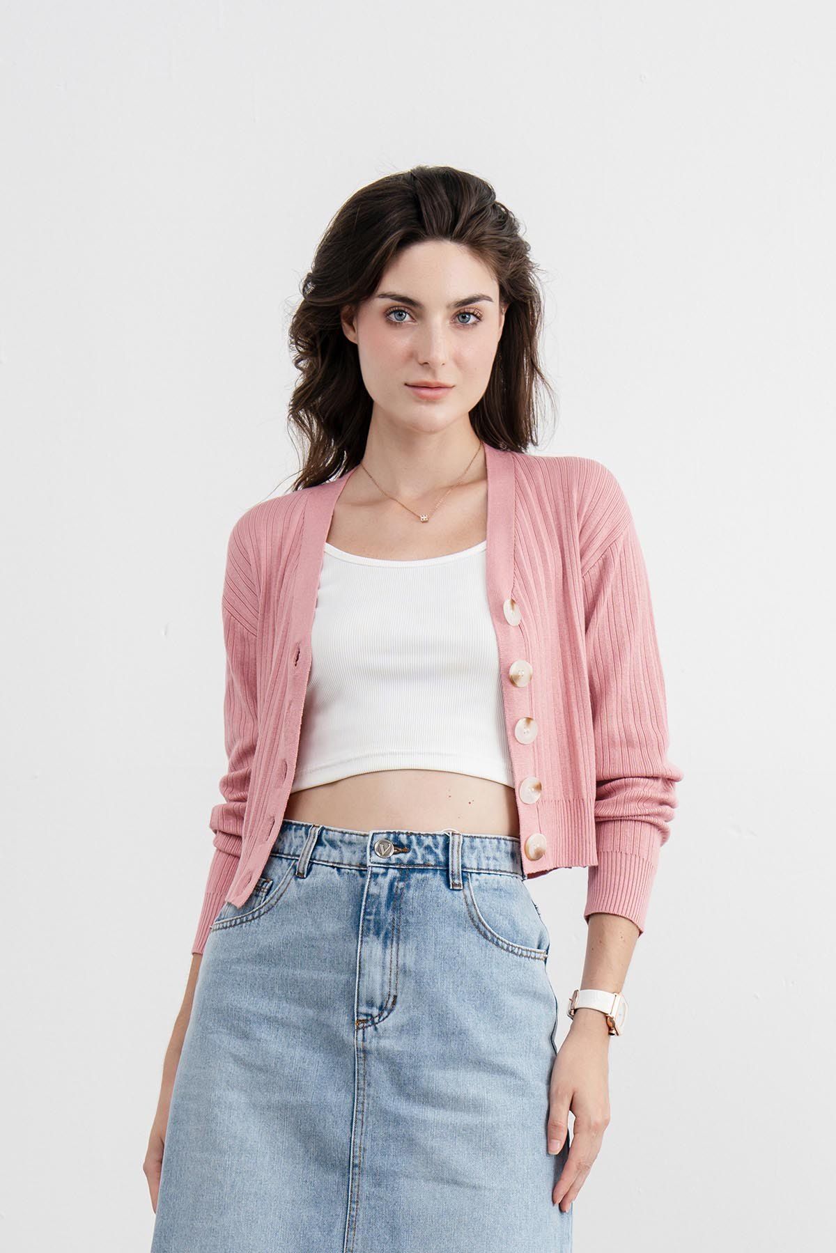 áo len cardigan croptop vai chờm - V65C23T006