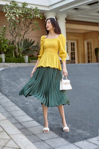  Chân váy lụa dập ly satin 