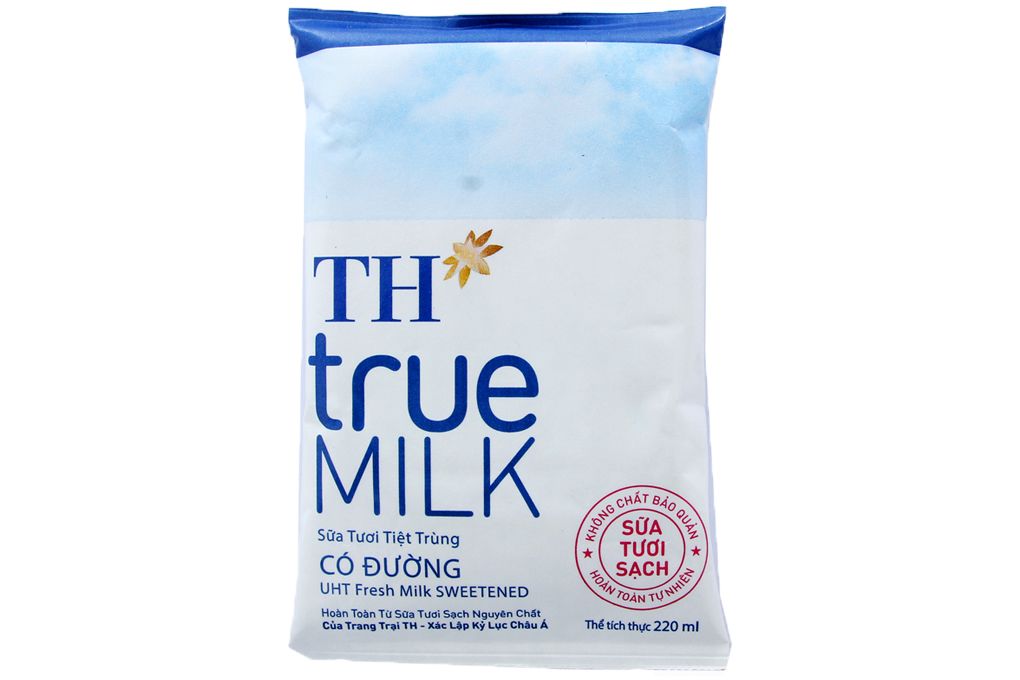 Sữa tiệt trùng TH True Milk có đường bịch 220ml