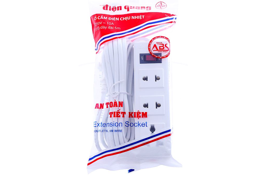 Ổ cắm Điện Quang 2 chấu dây 5m (3 lỗ cắm)