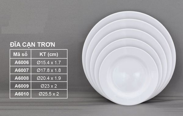 Dĩa Cạn Trơn Melamine Trắng VCP