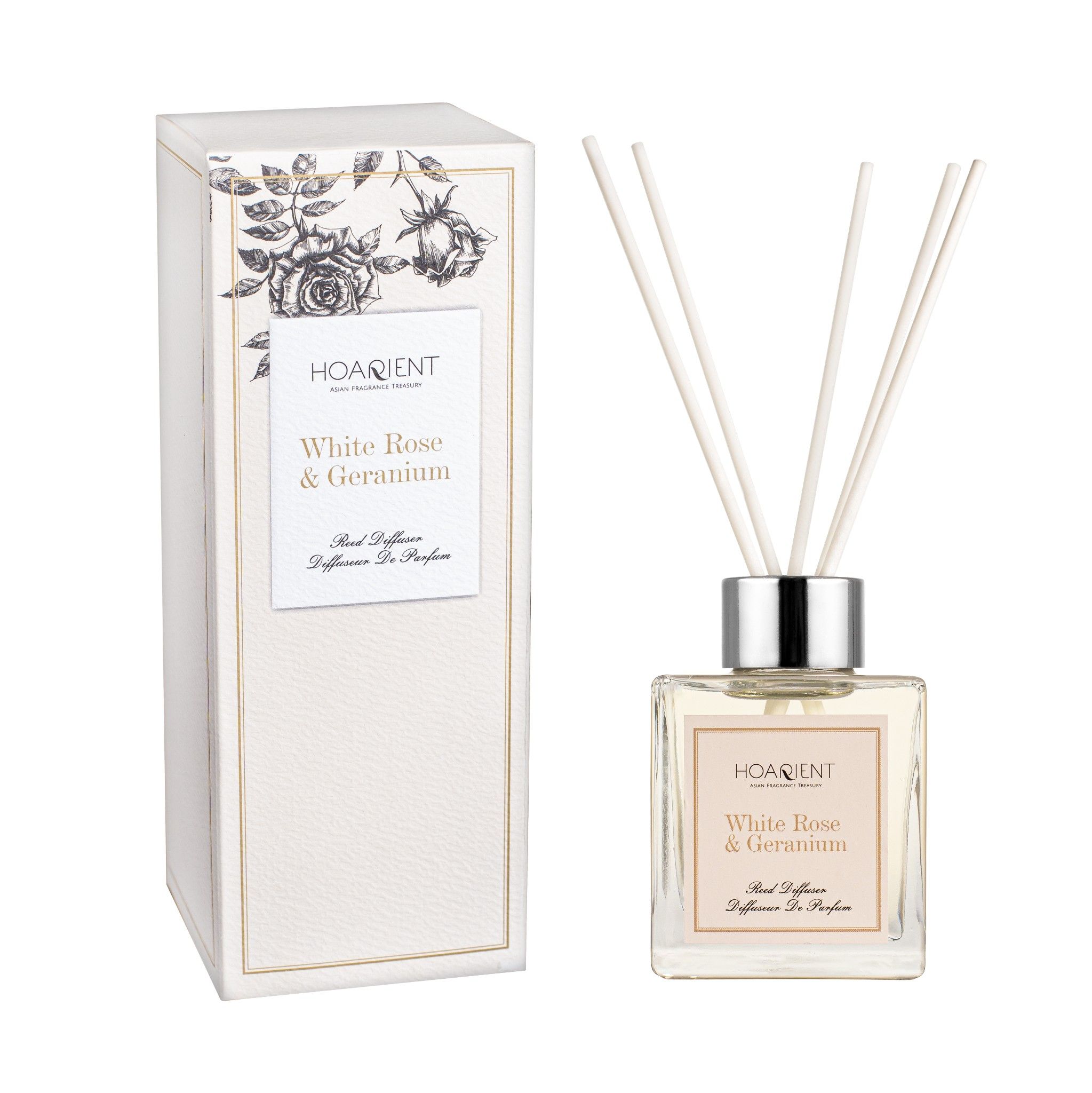 Bộ khuếch tán mùi hương que mây Hoarient - White rose & Geranium