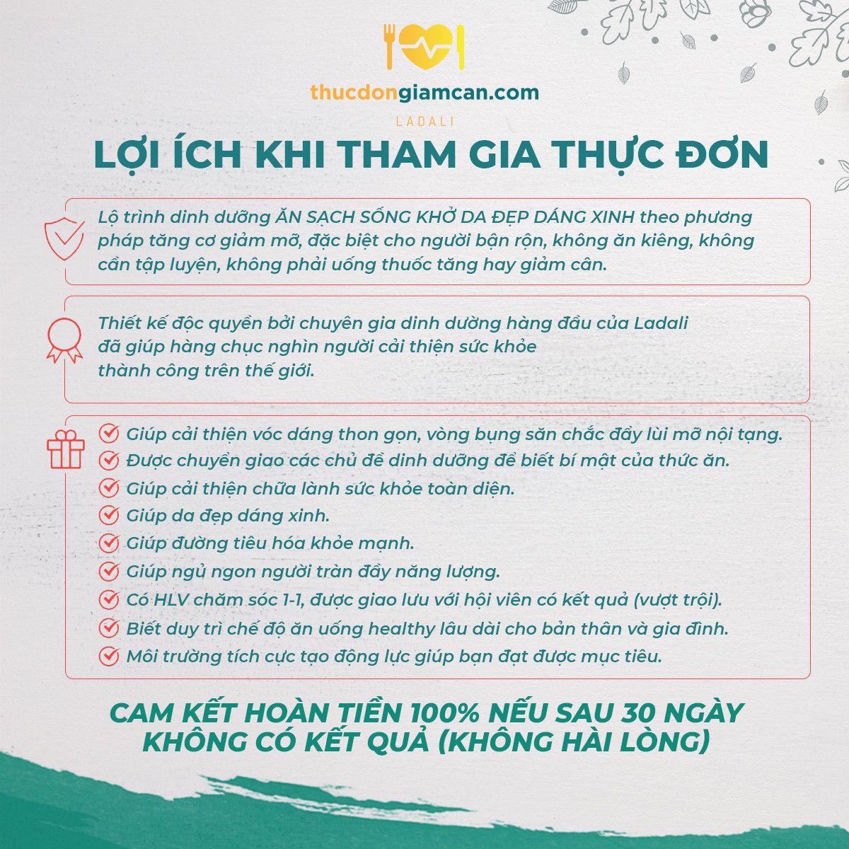  Thực đơn giảm cân (Gói 90 ngày kim cương) 