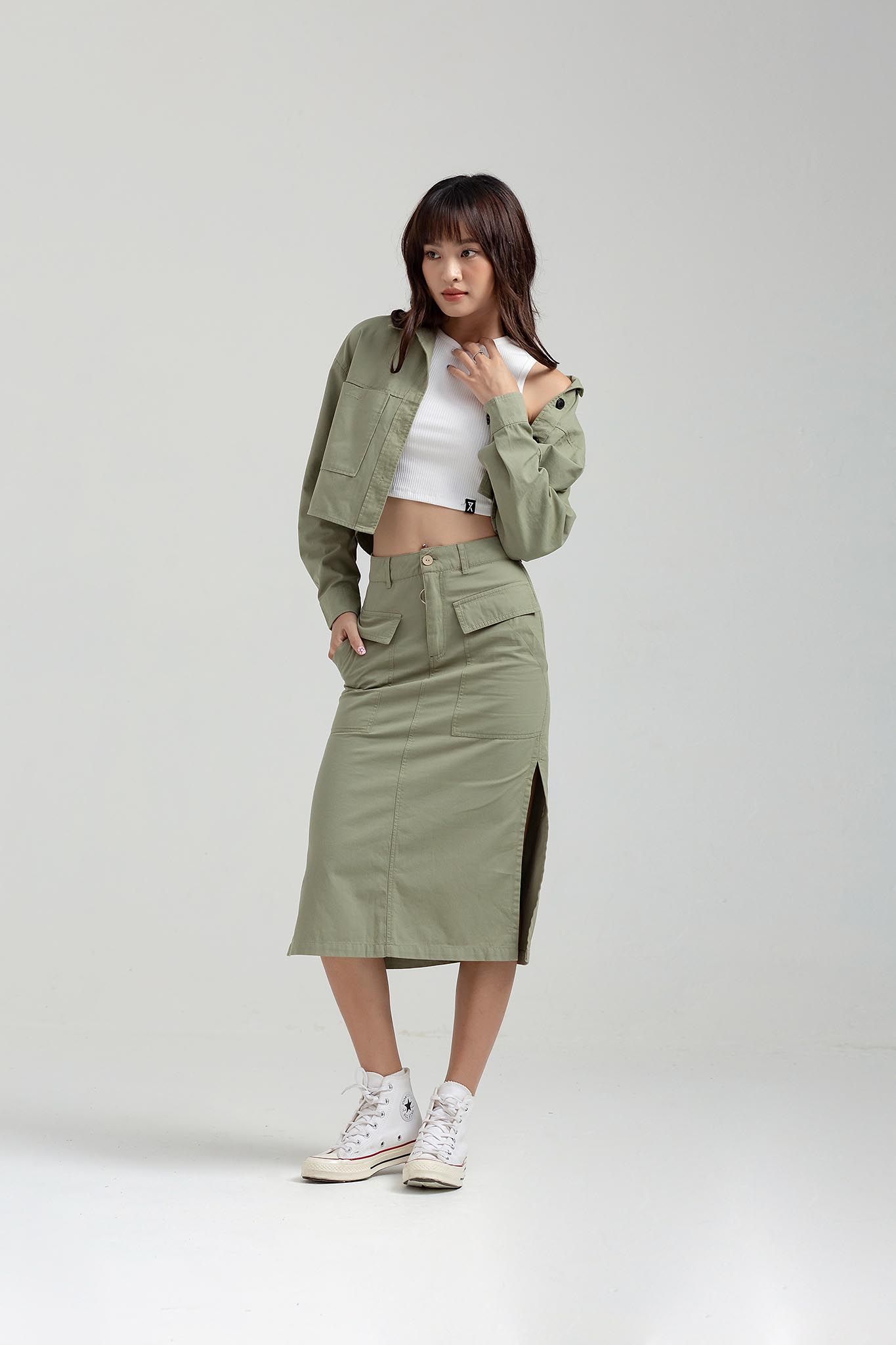 Váy Nữ Midi A Line Xẻ Tà WSK 2016 -