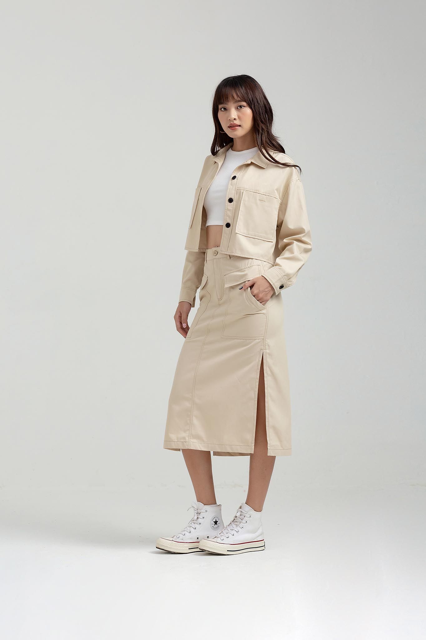 Váy Nữ Midi A Line Xẻ Tà WSK 2016 -