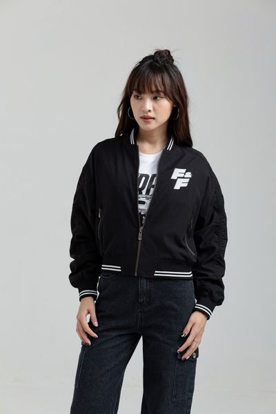 Áo Khoác Nữ Bomber Dù Bo Sọc Thêu Logo FF WOP 2027