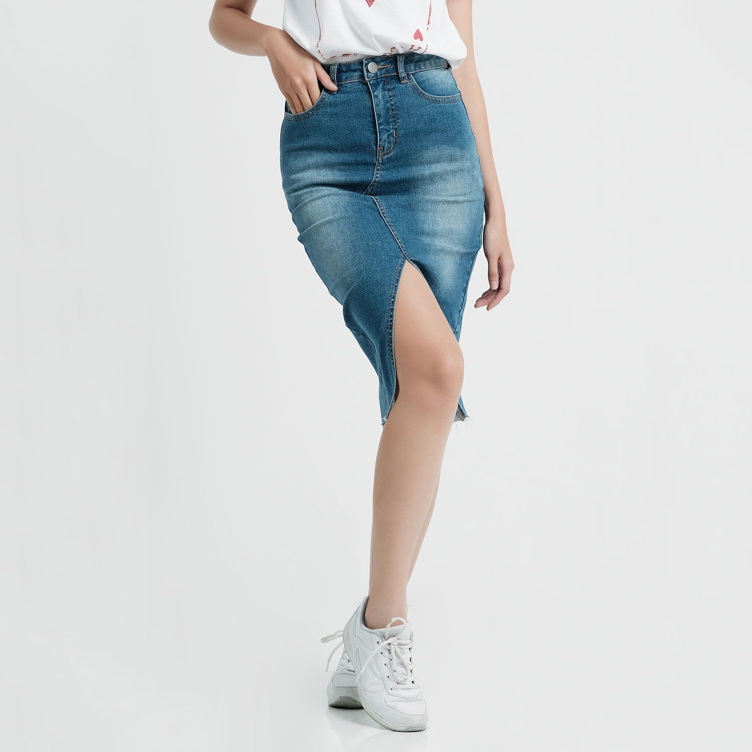 Chân Váy Jeans Vạt Xéo Trước WSK 4010