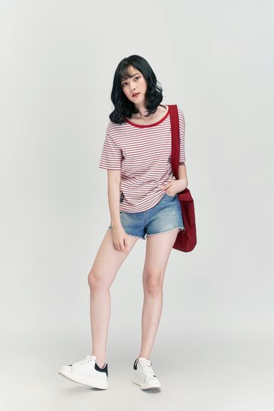 Áo Thun Nữ Sọc Nhỏ Trơn WTS 4061