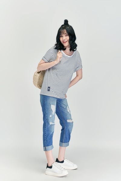 Áo Thun Nữ Sọc Nhỏ Trơn WTS 4061