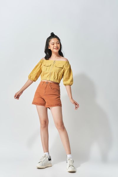 Áo Kiểu Croptop caro Nữ WSH 2005