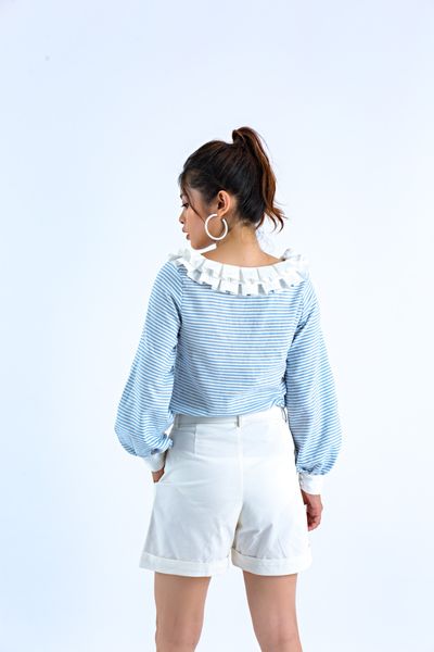 Áo Kiểu Sơ Mi Nữ Cổ Tim Phối Bèo WSH 4009