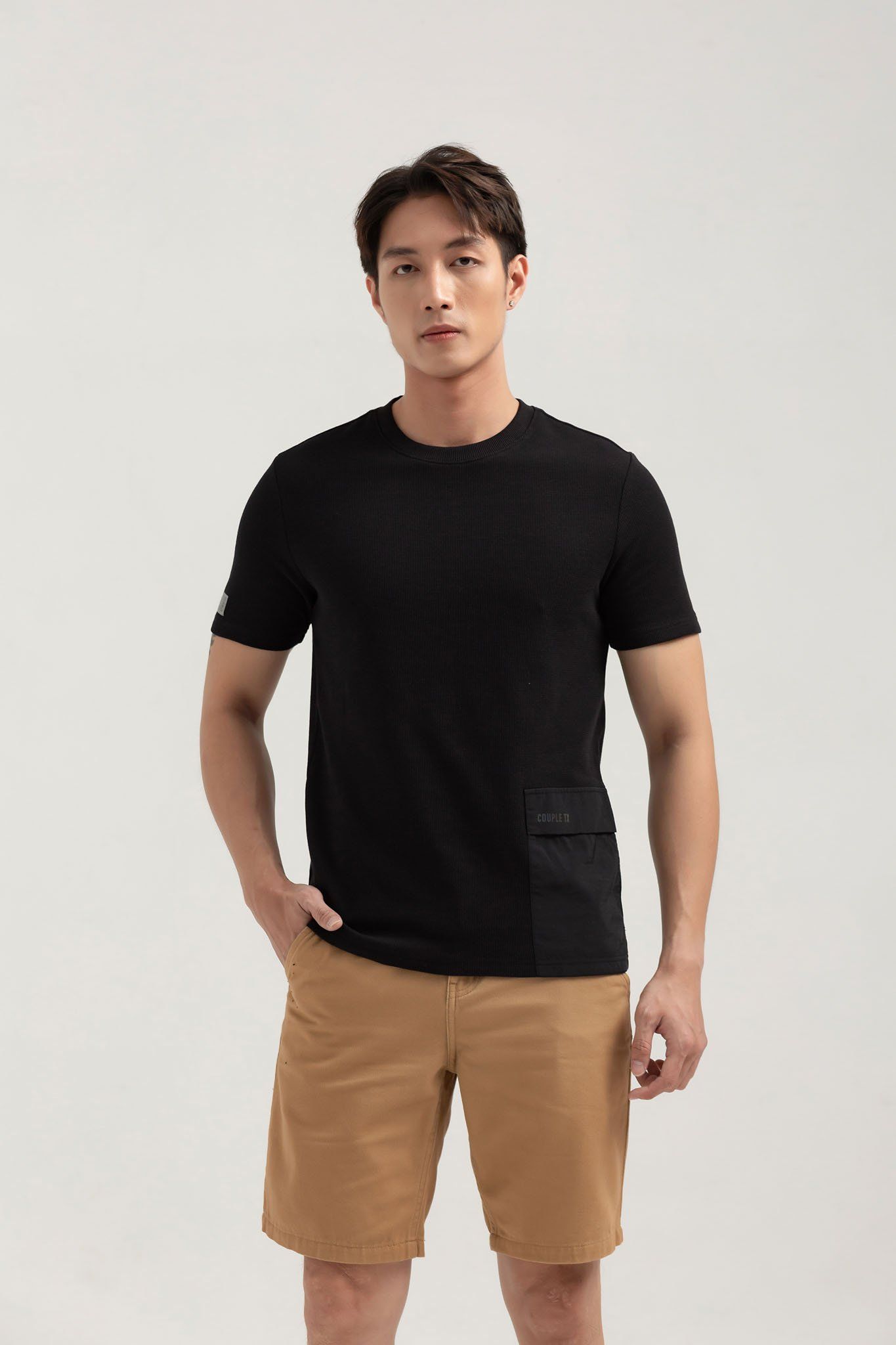 Áo thun Nam Gân Regular Phối Túi Dù MTS 1227 -