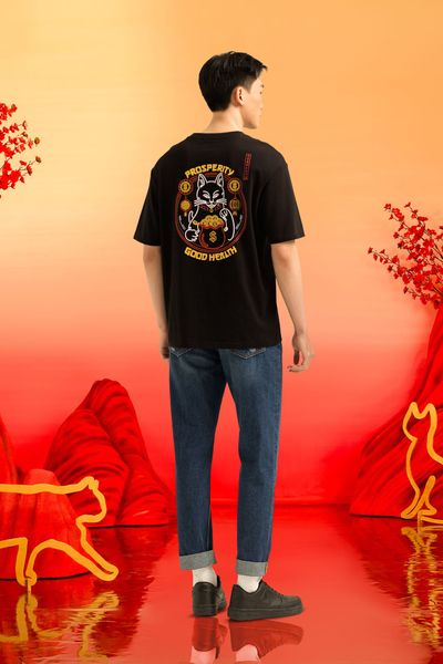 Áo Thun Nam Relax In Màu Mèo May Mắn Thân Sau MTS 1234
