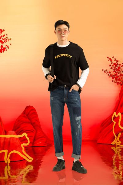 Áo Thun Nam Relax In Màu Mèo May Mắn Thân Sau MTS 1234