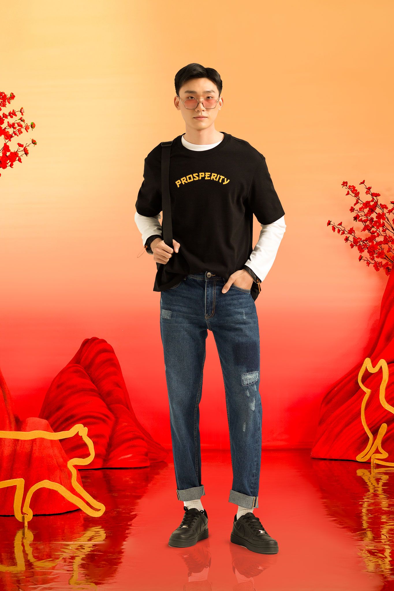 Áo Thun Nam Relax In Màu Mèo May Mắn Thân Sau MTS 1234 -