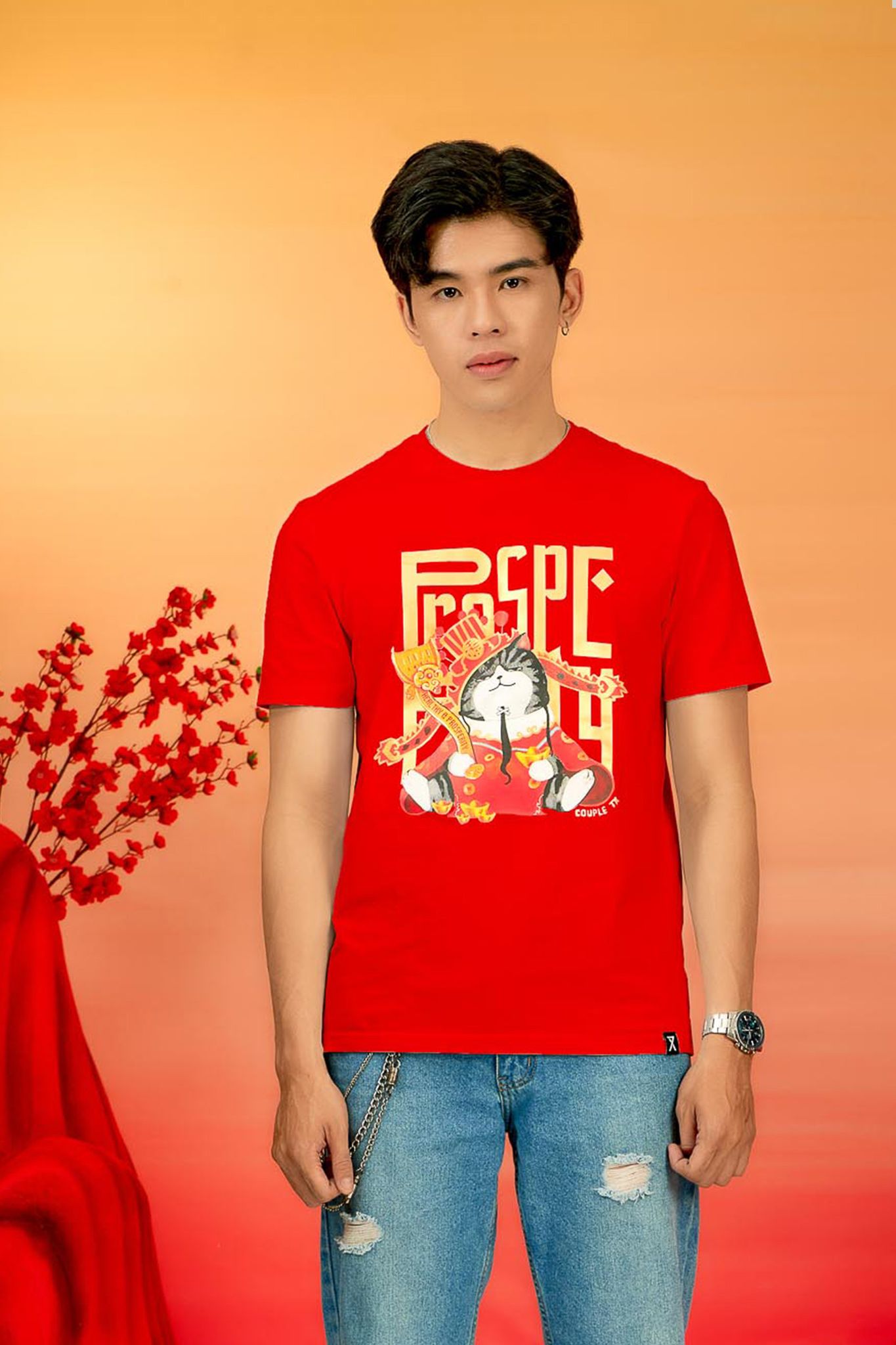 Áo Thun Nam Regular Fit In Mèo Thần Tài MTS 1233 -