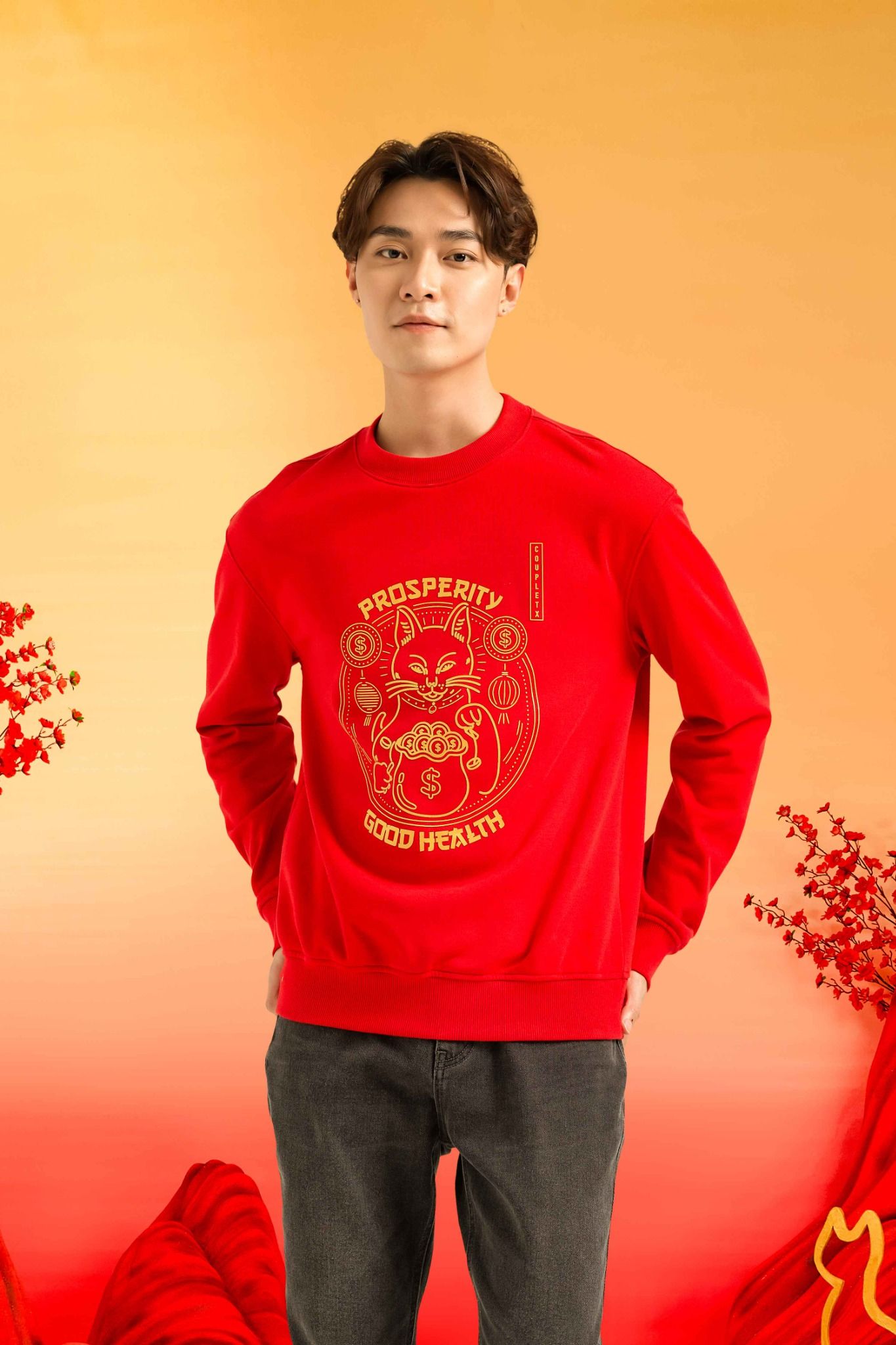 Áo Sweater Nam Relax In Graphics Mèo May Mắn MSW 1019 -