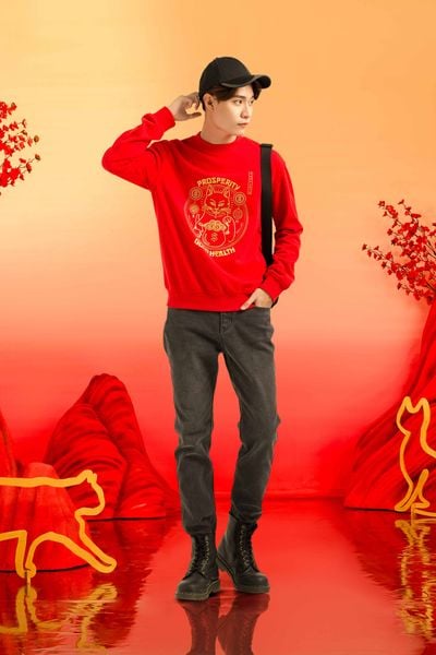 Áo Sweater Nam Relax In Graphics Mèo May Mắn MSW 1019