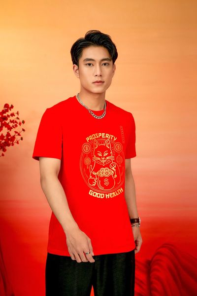 Áo Thun Nam Regular In Nhũ Mèo May Mắn MTS 1232