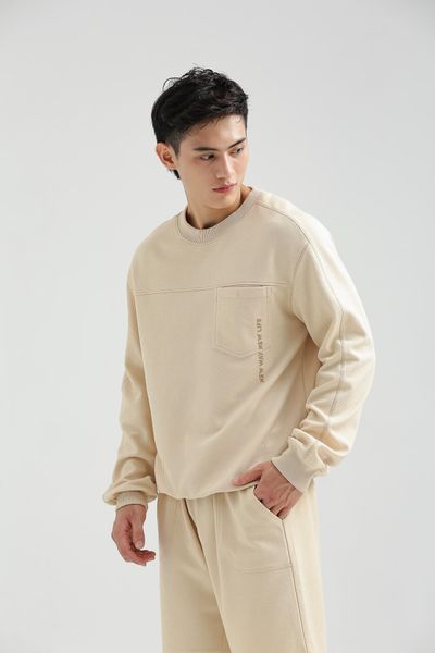 Áo Sweater Nam Vải Gân Chéo Thêu Typo Túi MSW 1017