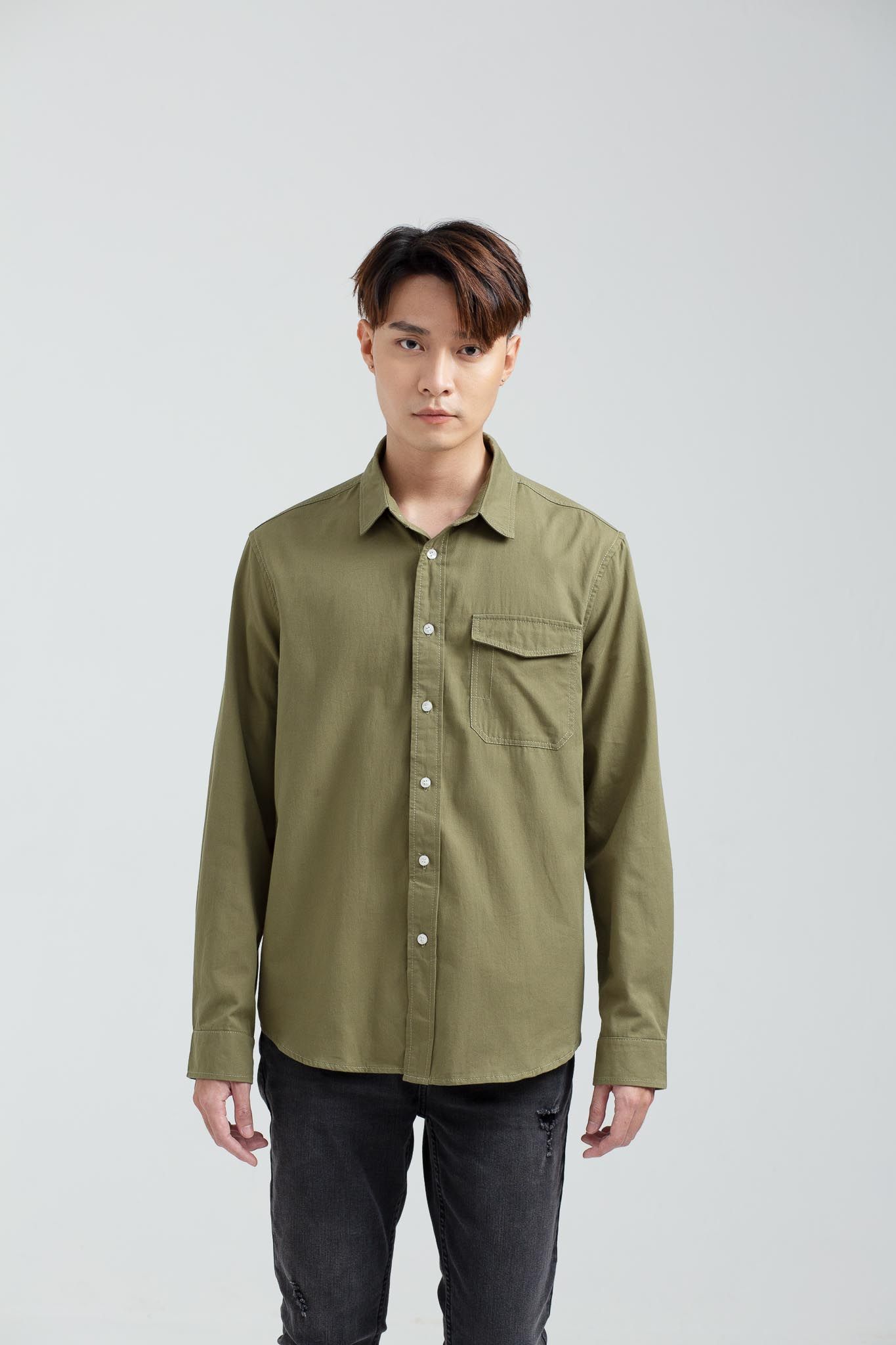 Áo Sơ Mi Nam Dài Tay Khakis Túi Kiểu MSH 1014 -