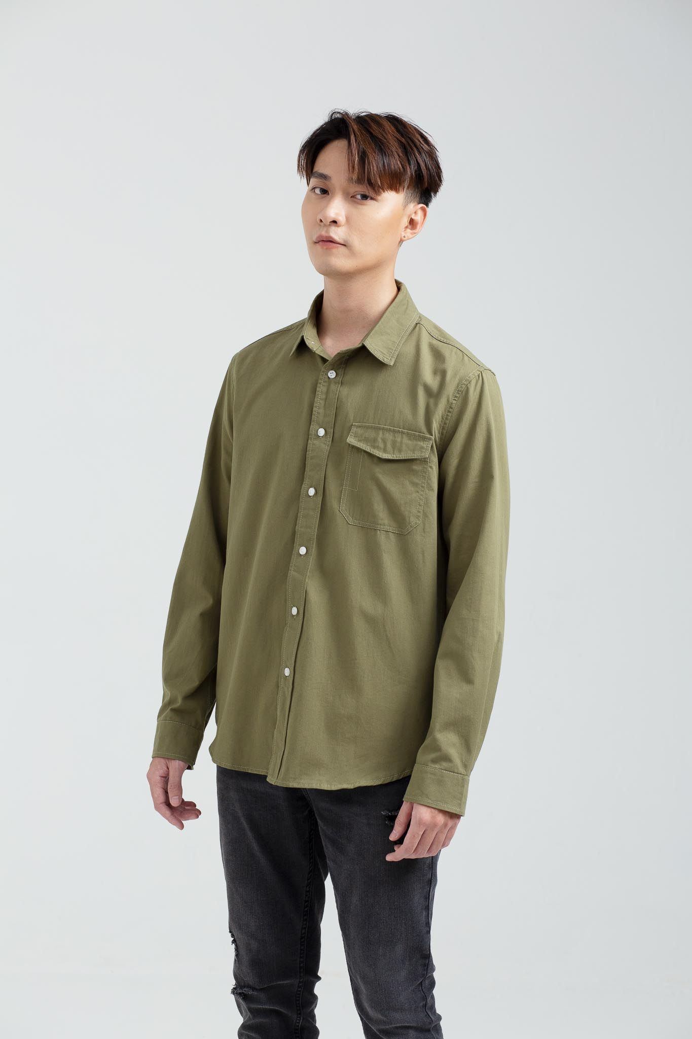 Áo Sơ Mi Nam Dài Tay Khakis Túi Kiểu MSH 1014 -