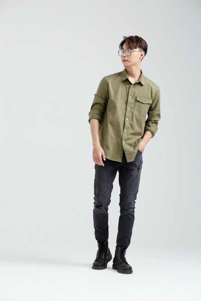 Áo Sơ Mi Nam Dài Tay Khakis Túi Kiểu MSH 1014