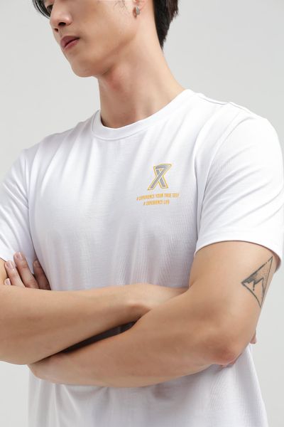 Áo Thun Nam Regular Fit In Logo X Nhũ Bạc MTS 1195