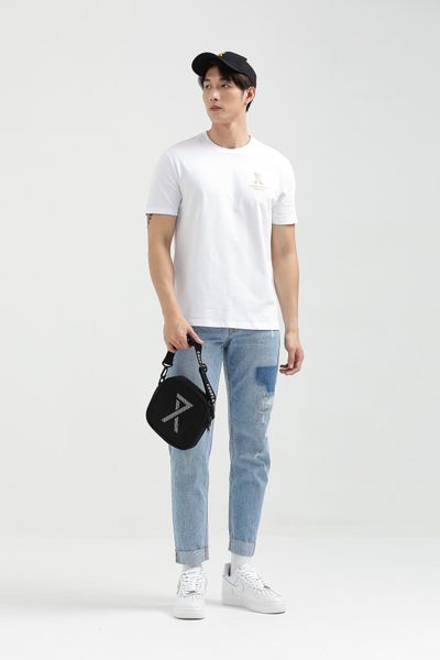Áo Thun Nam Regular Fit In Logo X Nhũ Bạc MTS 1195