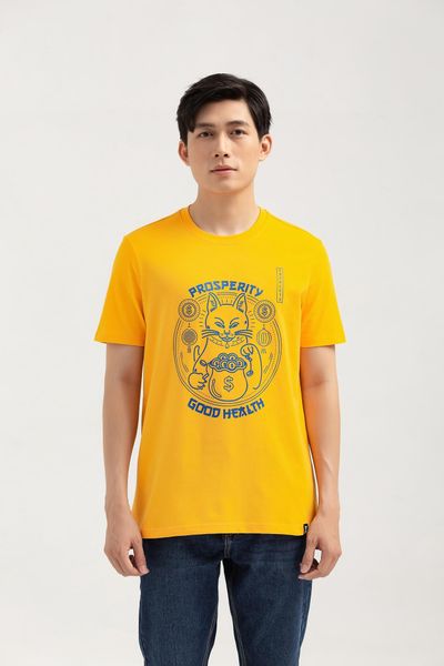Áo Thun Nam Regular In Nhũ Mèo May Mắn MTS 1232