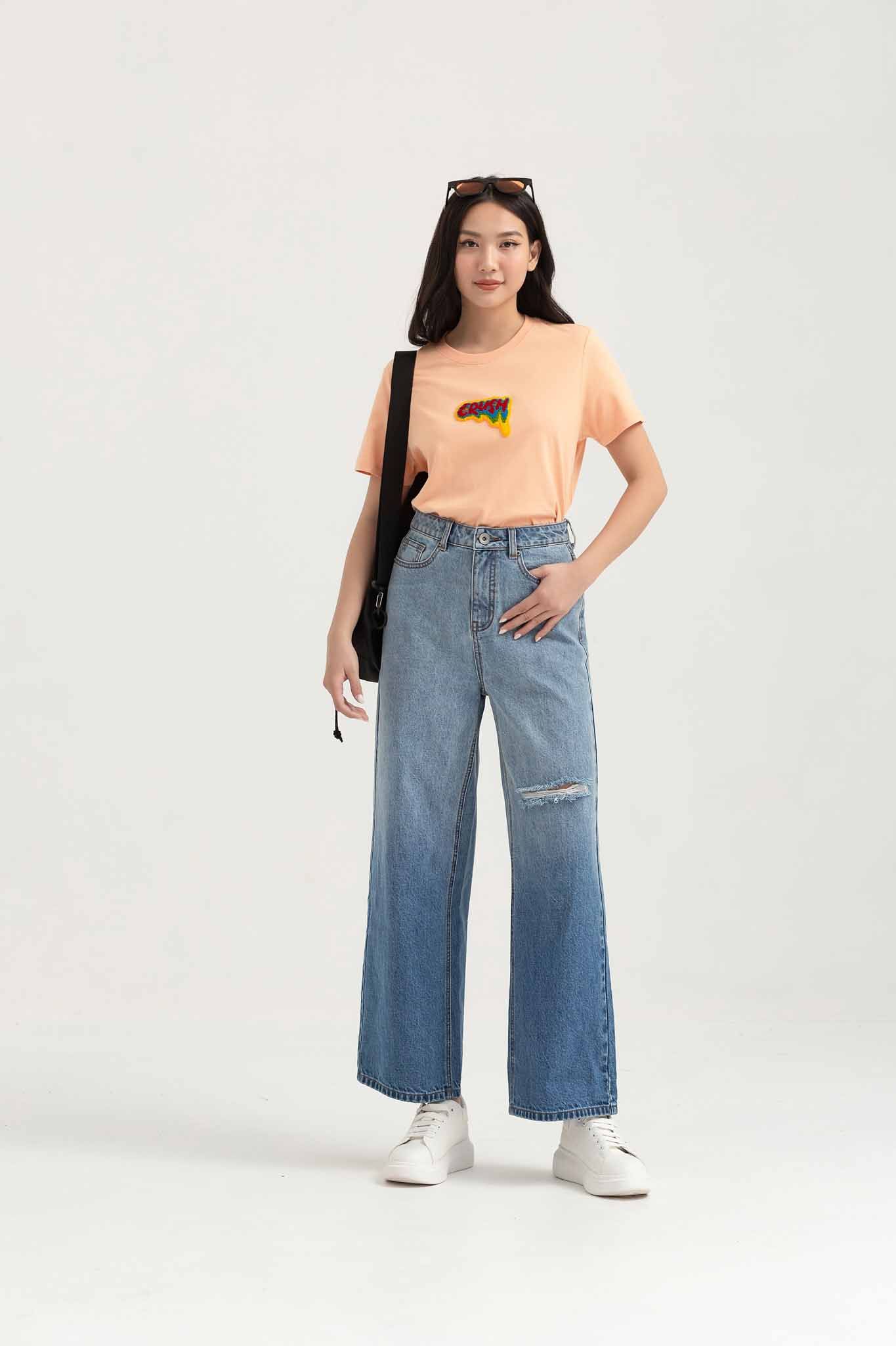 Áo Thun Nữ Regular Fit Thêu Xù Crush WTS 2240 -