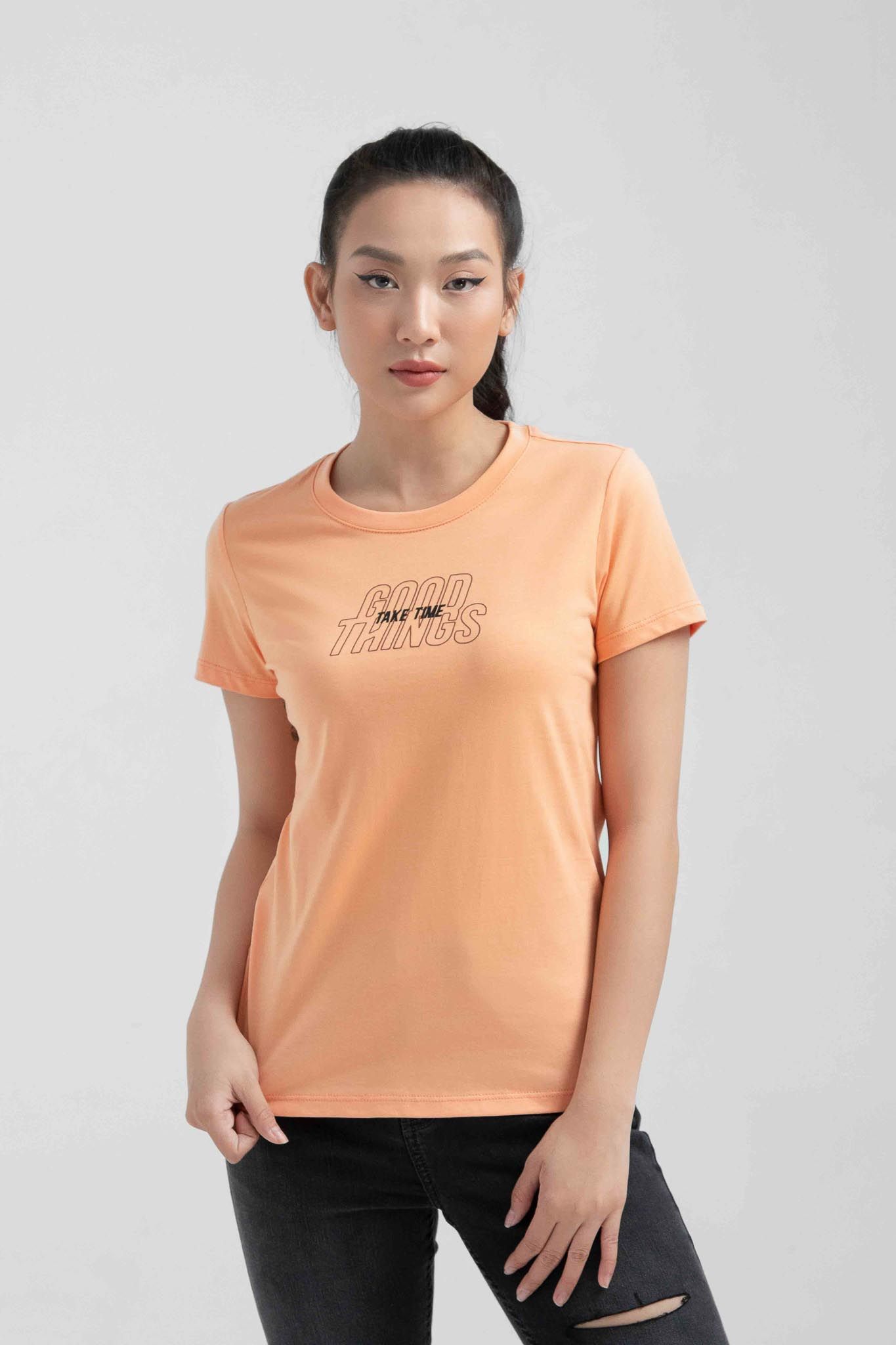 Áo Thun Nữ Slim Fit In Typo Good Things Take Time WTS 2221 -