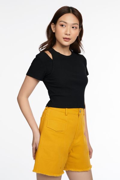 Áo Thun Nữ Gân Croptop Cutout Vai WTS 2227