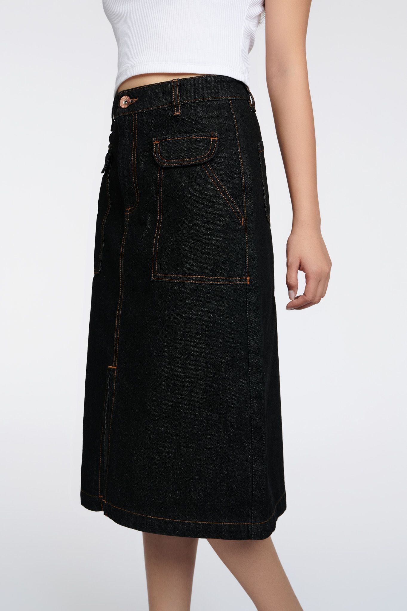 Váy Nữ Midi Jeans Diễu Chỉ Nổi WSK 2020 -