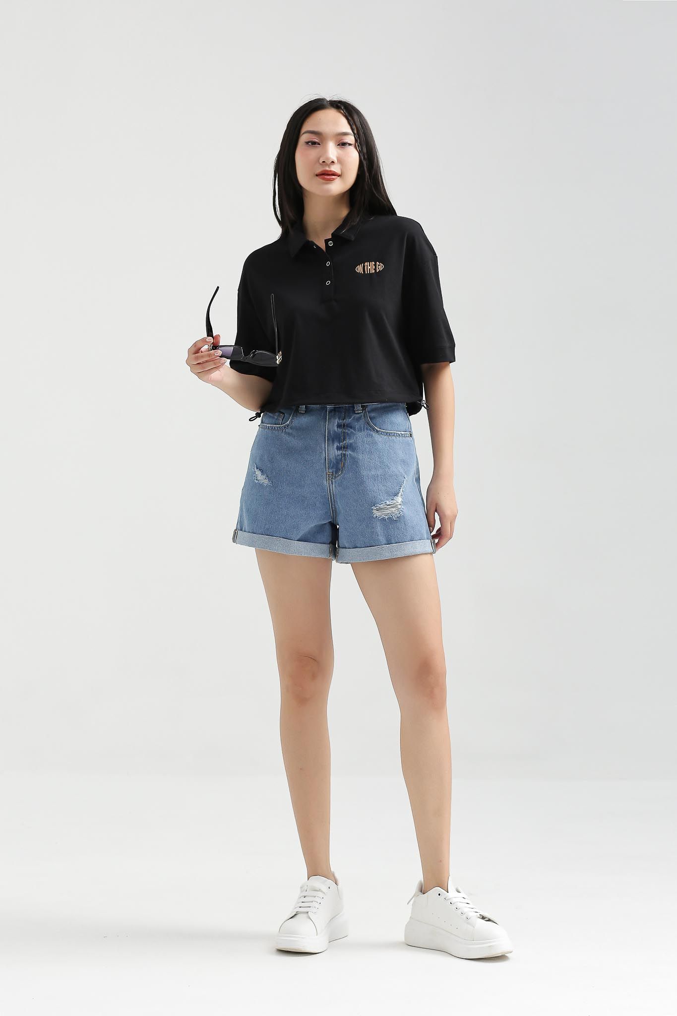 Áo Polo Nữ Relax Fit Phối Dây Rút Lai WTS 2209 -