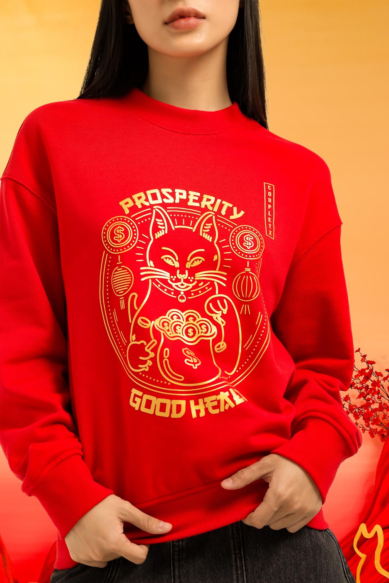 Áo Sweater Nữ Oversize In Graphics Mèo May Mắn WSW 2019 -