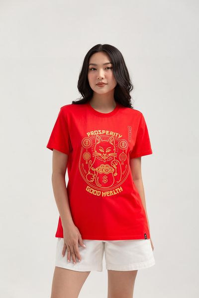 Áo Thun Nữ Regular In Nhũ Mèo May Mắn WTS 2232