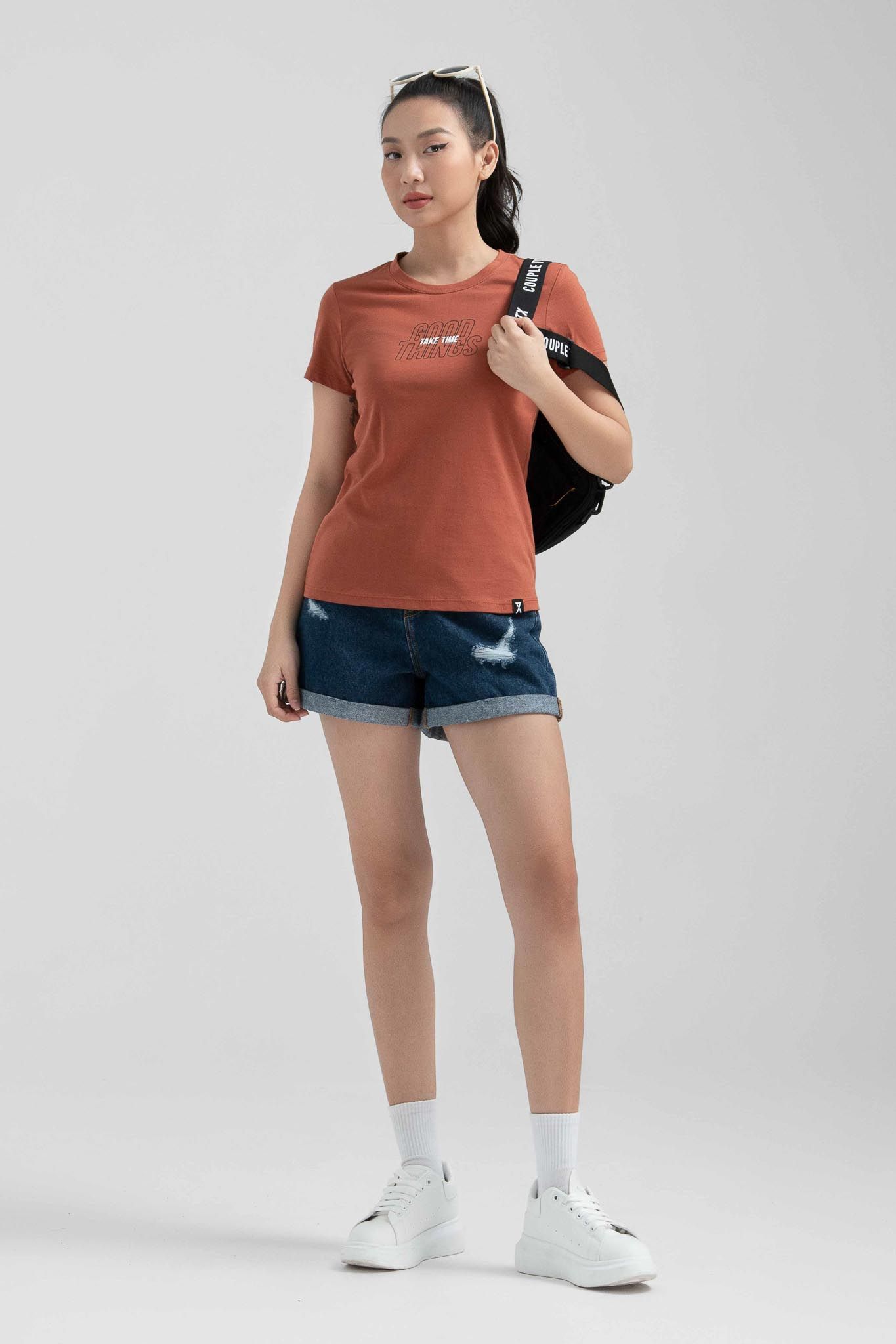 Áo Thun Nữ Slim Fit In Typo Good Things Take Time WTS 2221 -