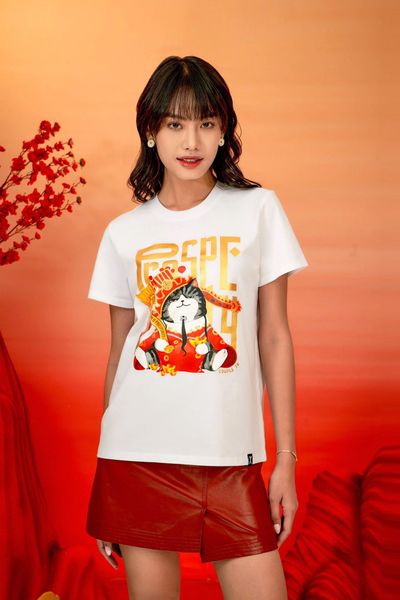 Áo Thun Nữ Regular Fit In Mèo Thần Tài WTS 2233